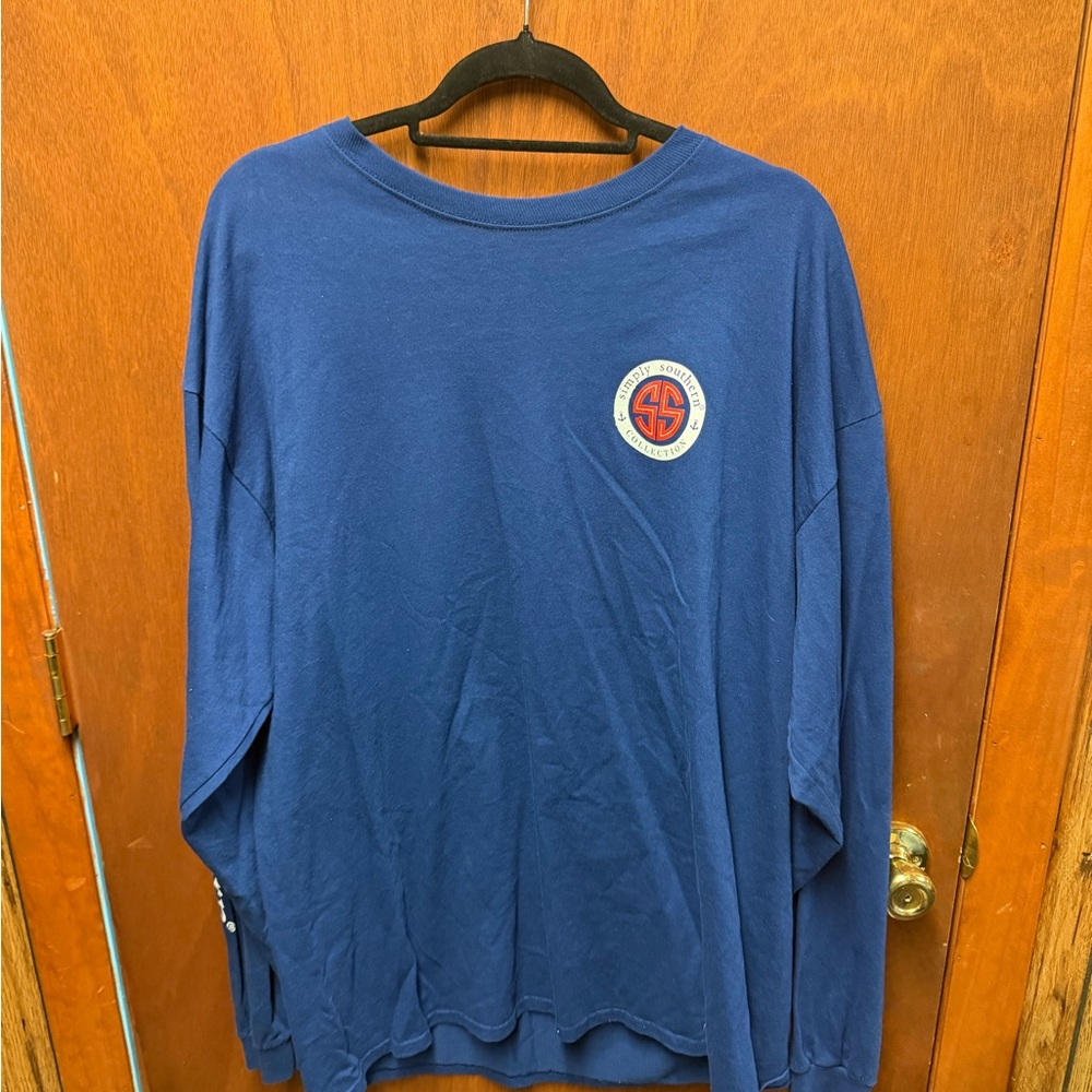 Simply Southern Navy Long Sleeve Tee with Red & White Logo